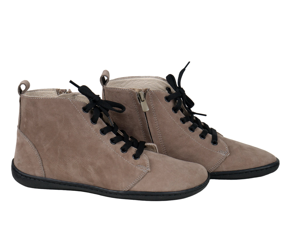 Nubuck Barefoot Laces Short Boots Shoes – 6mm Rubber Sole – Smoked