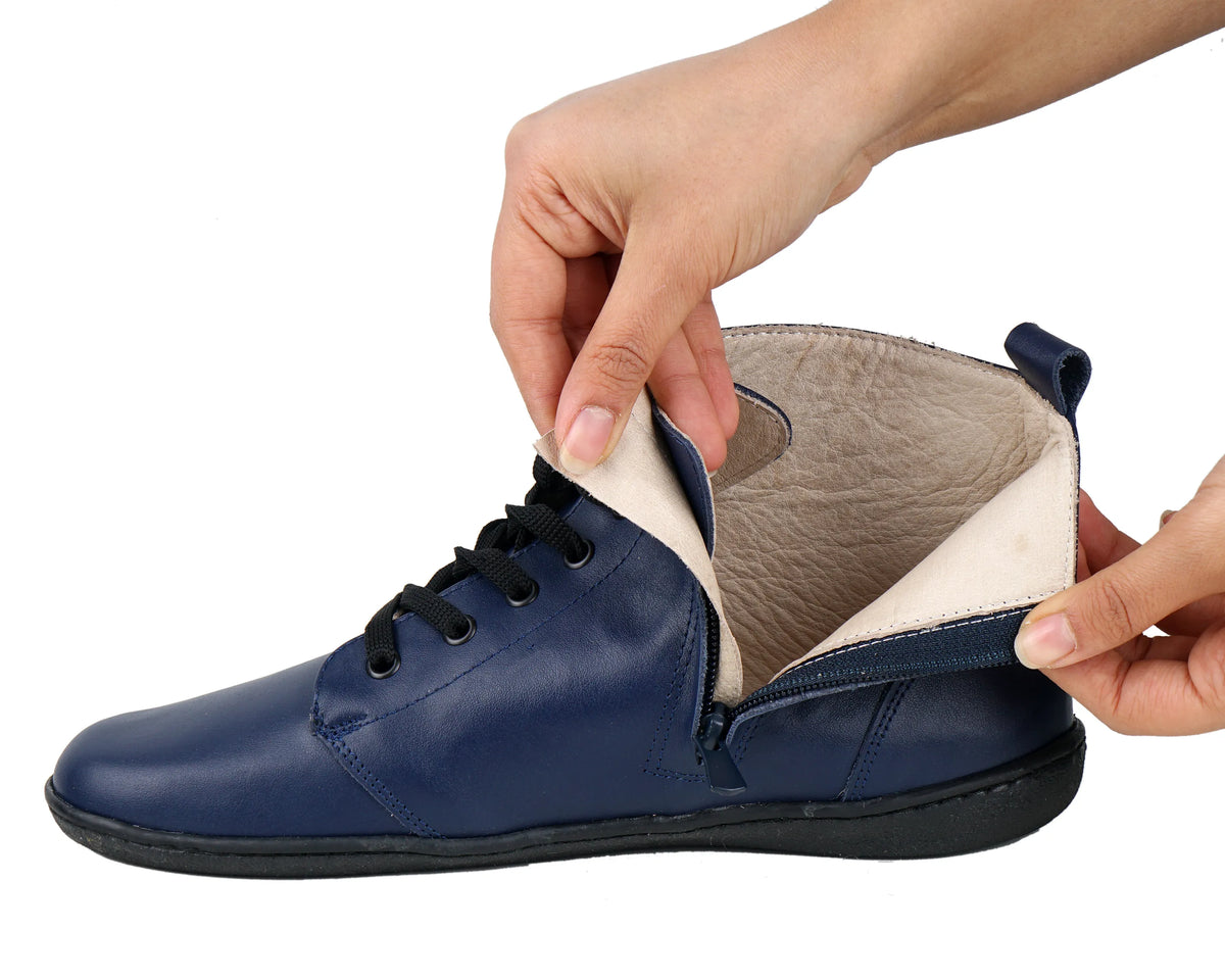 Smooth Barefoot Laces Short Boots Shoes – 6mm Rubber Sole – Navy Blue