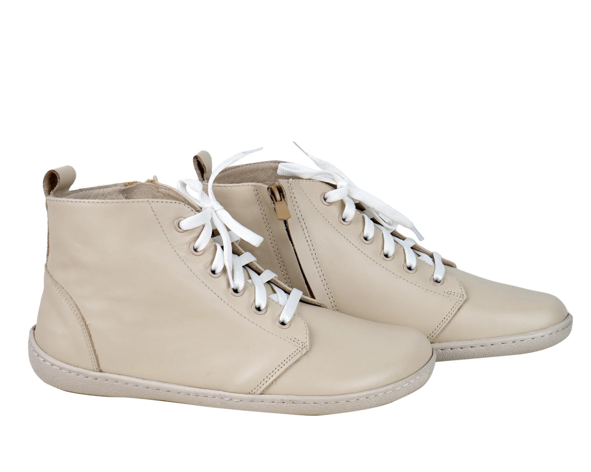 Smooth Barefoot Laces Short Boots Shoes – 6mm Rubber Sole – Cream