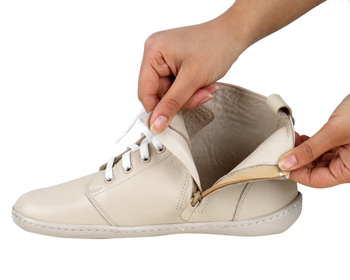 Smooth Barefoot Laces Short Boots Shoes – 6mm Rubber Sole – Cream