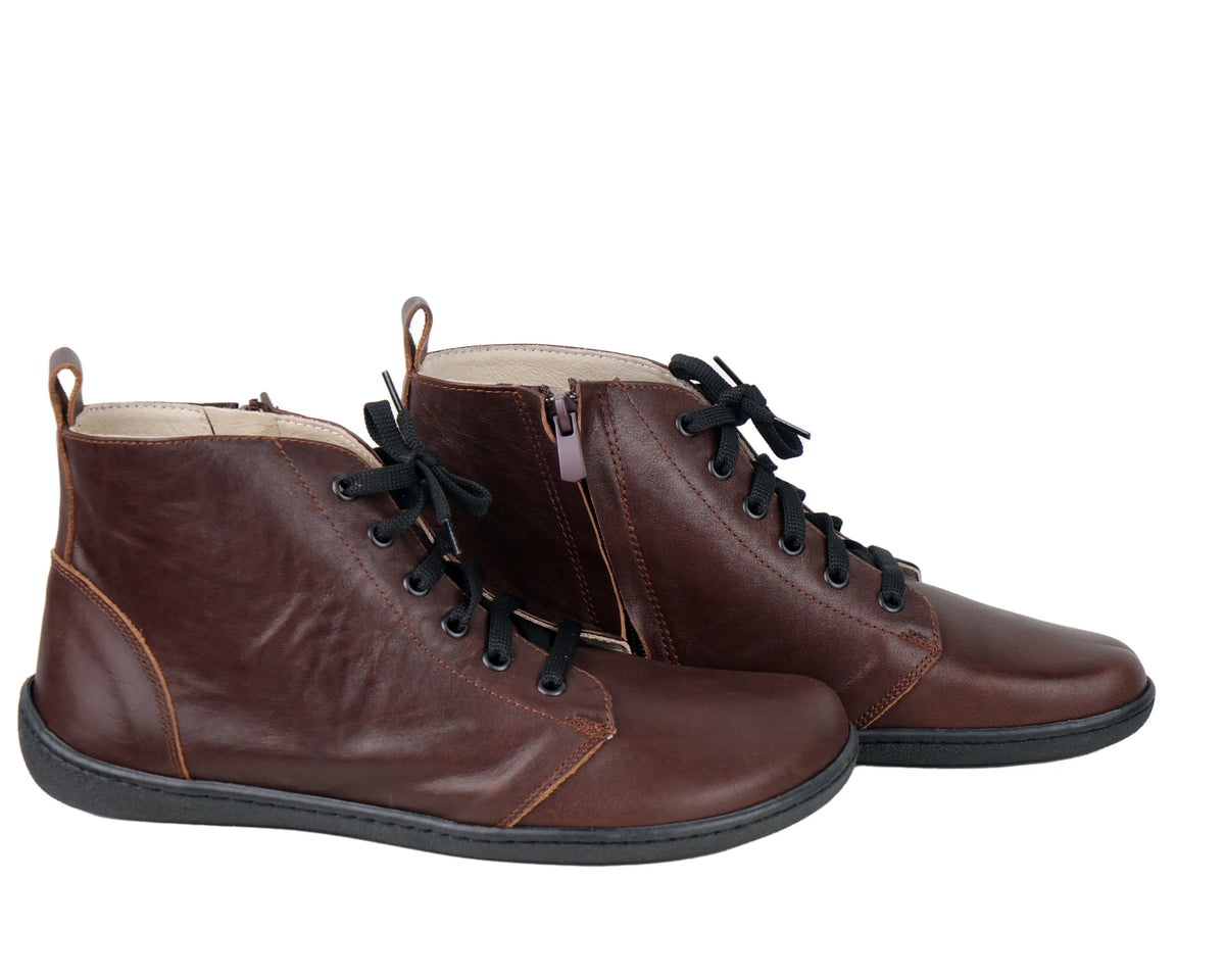 Smooth Barefoot Laces Short Boots Shoes – 6mm Rubber Sole – Dark Brown