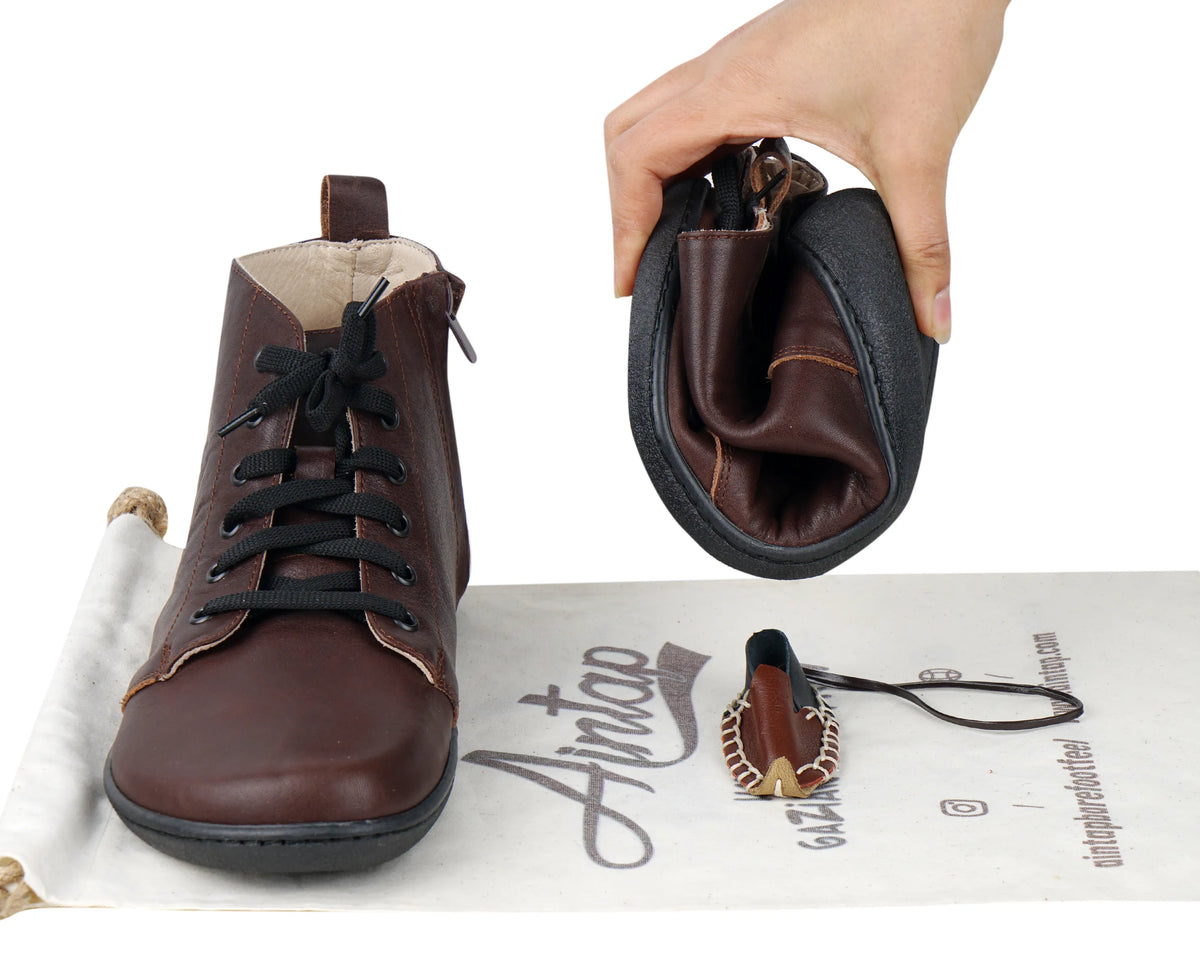 Smooth Barefoot Laces Short Boots Shoes – 6mm Rubber Sole – Dark Brown