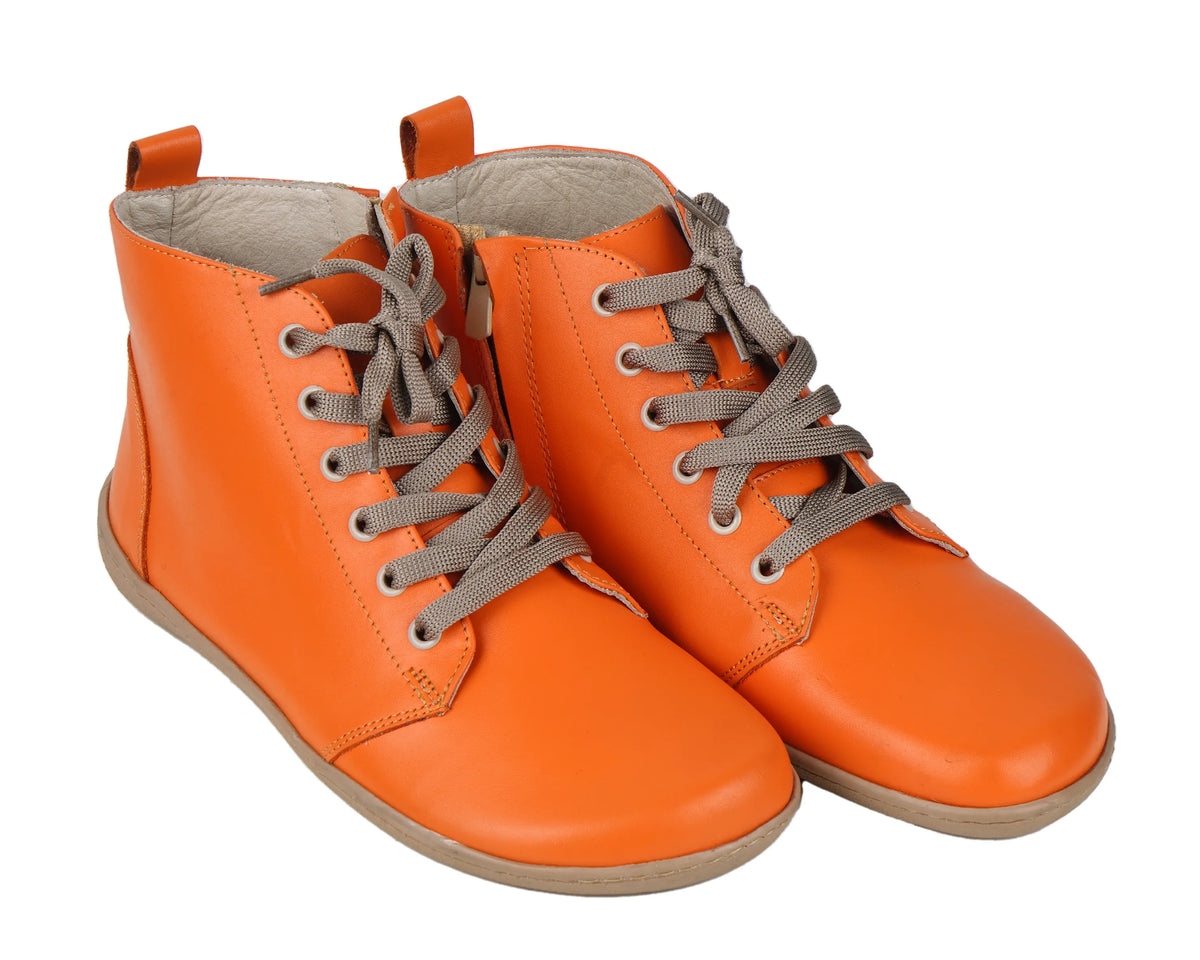 Smooth Barefoot Laces Short Boots Shoes – 6mm Rubber Sole – Orange