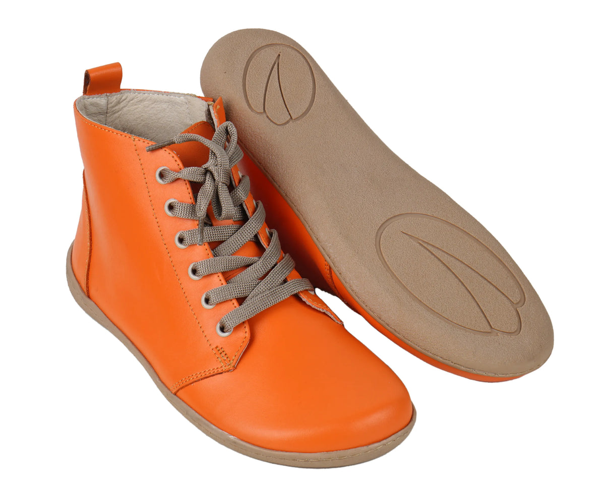 Smooth Barefoot Laces Short Boots Shoes – 6mm Rubber Sole – Orange