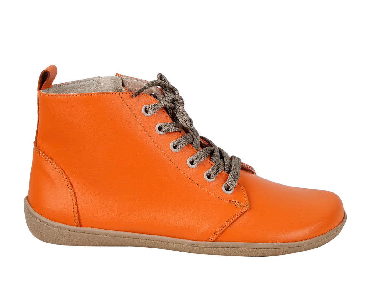 Smooth Barefoot Laces Short Boots Shoes – 6mm Rubber Sole – Orange