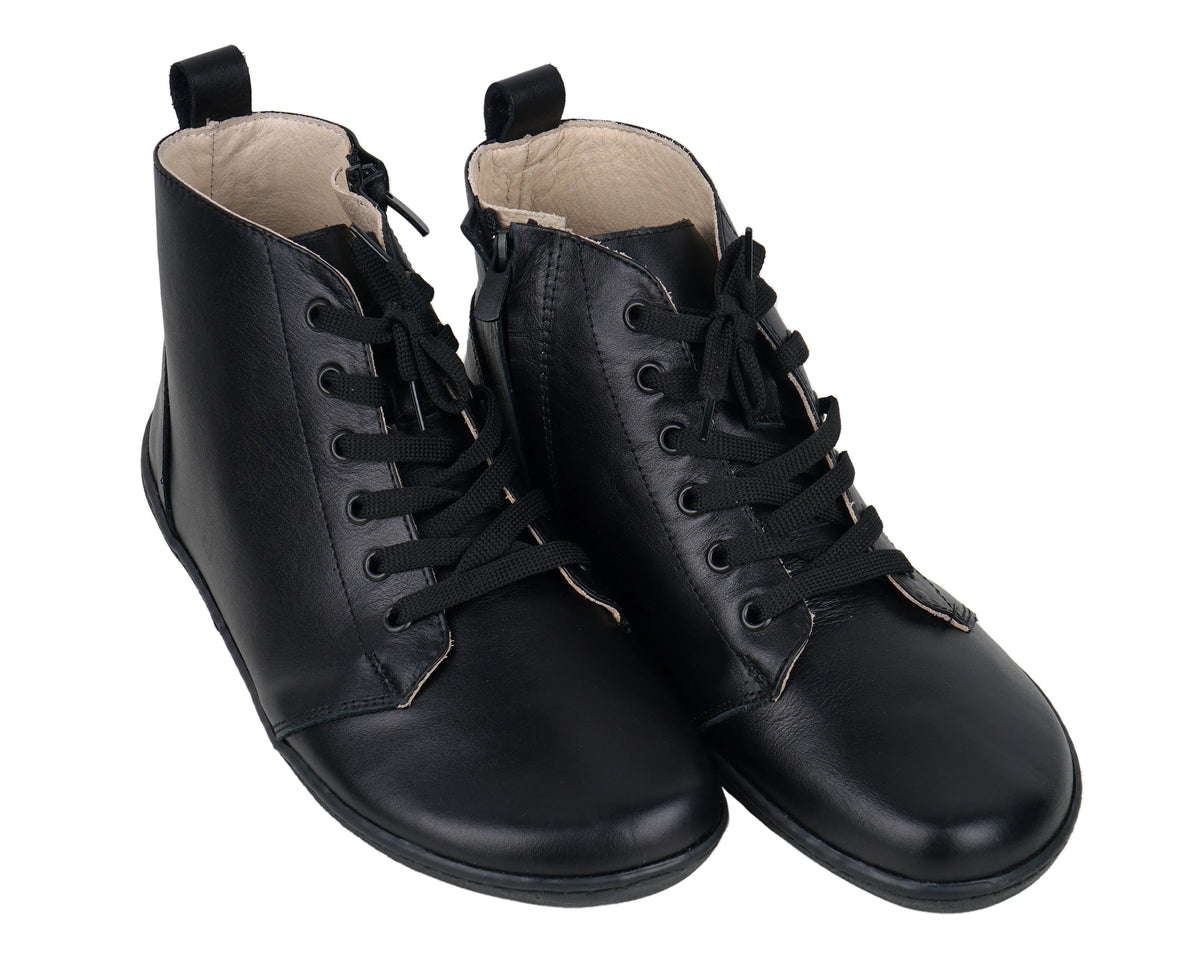 Smooth Barefoot Laces Short Boots Shoes – 6mm Rubber Sole – Black