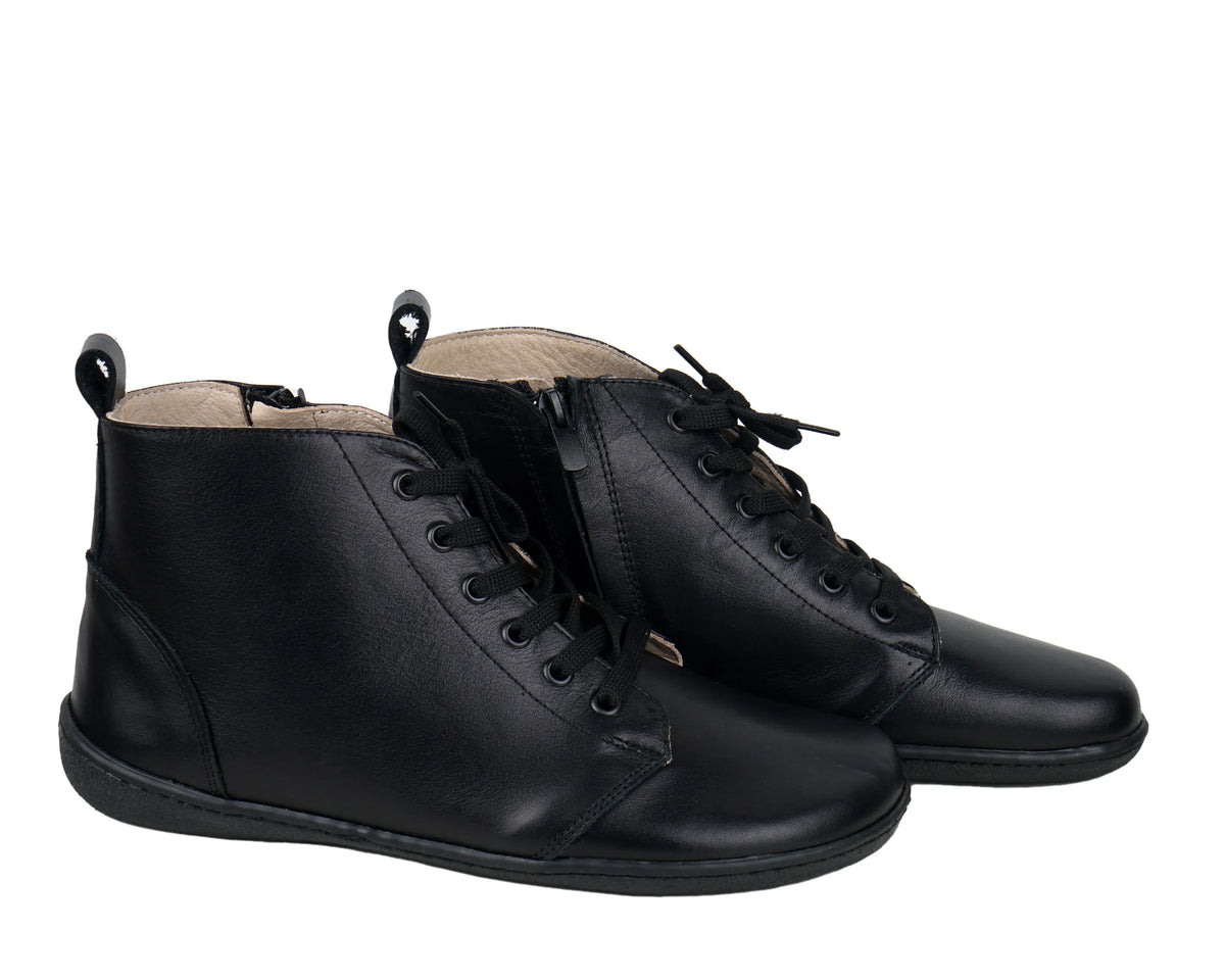 Smooth Barefoot Laces Short Boots Shoes – 6mm Rubber Sole – Black