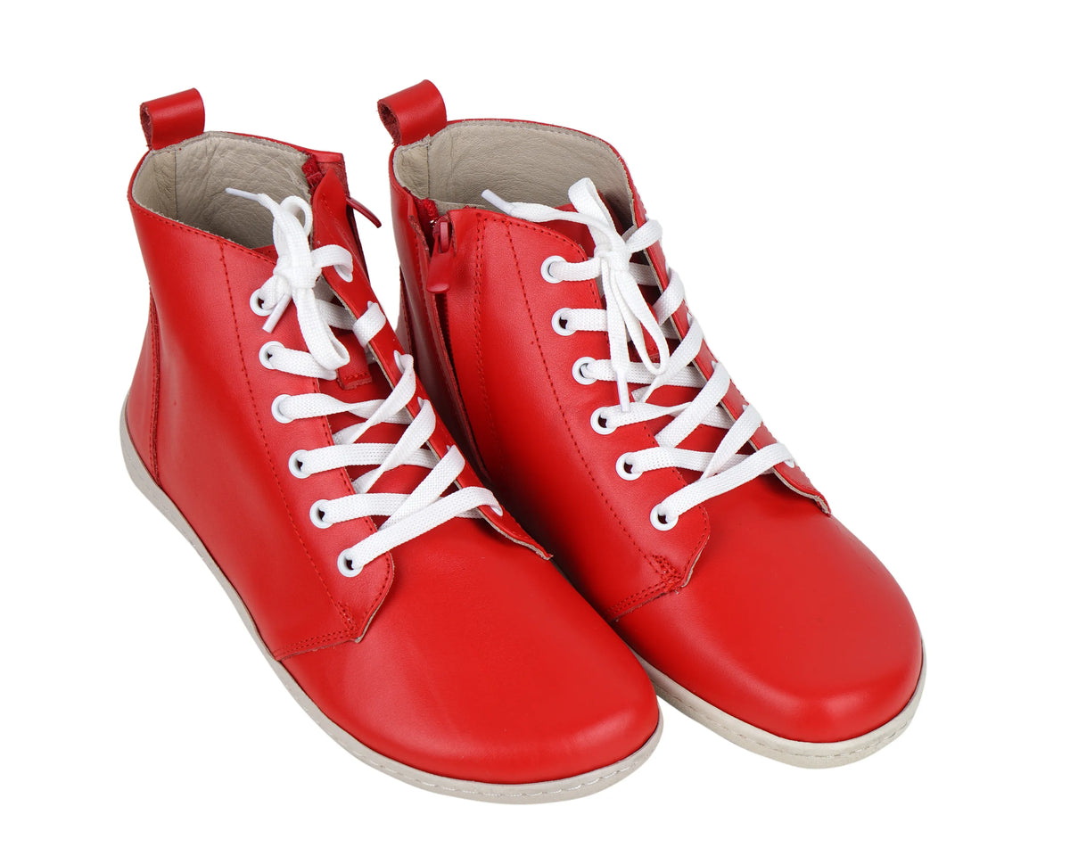Smooth Barefoot Laces Short Boots Shoes – 6mm Rubber Sole – Red
