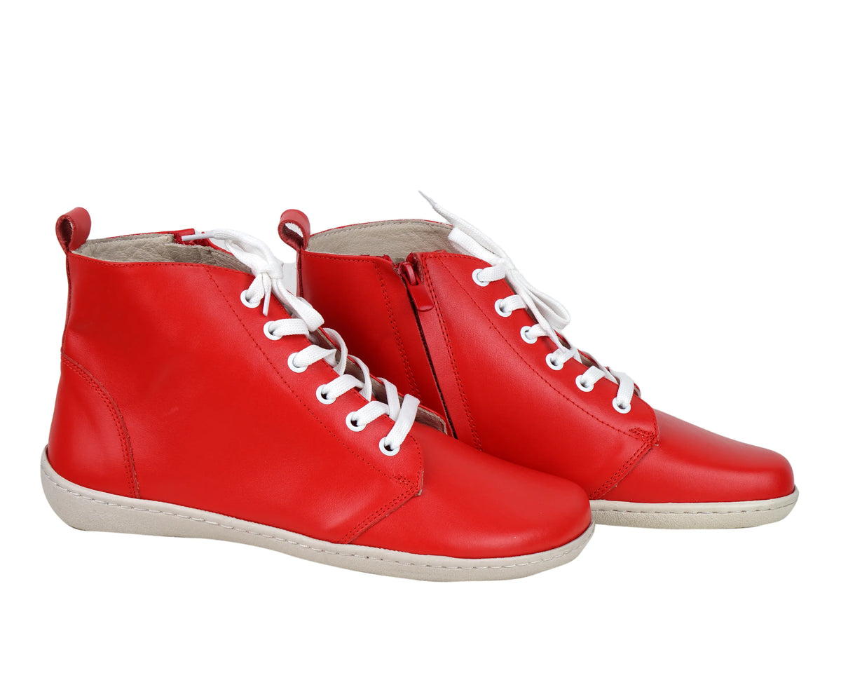 Smooth Barefoot Laces Short Boots Shoes – 6mm Rubber Sole – Red