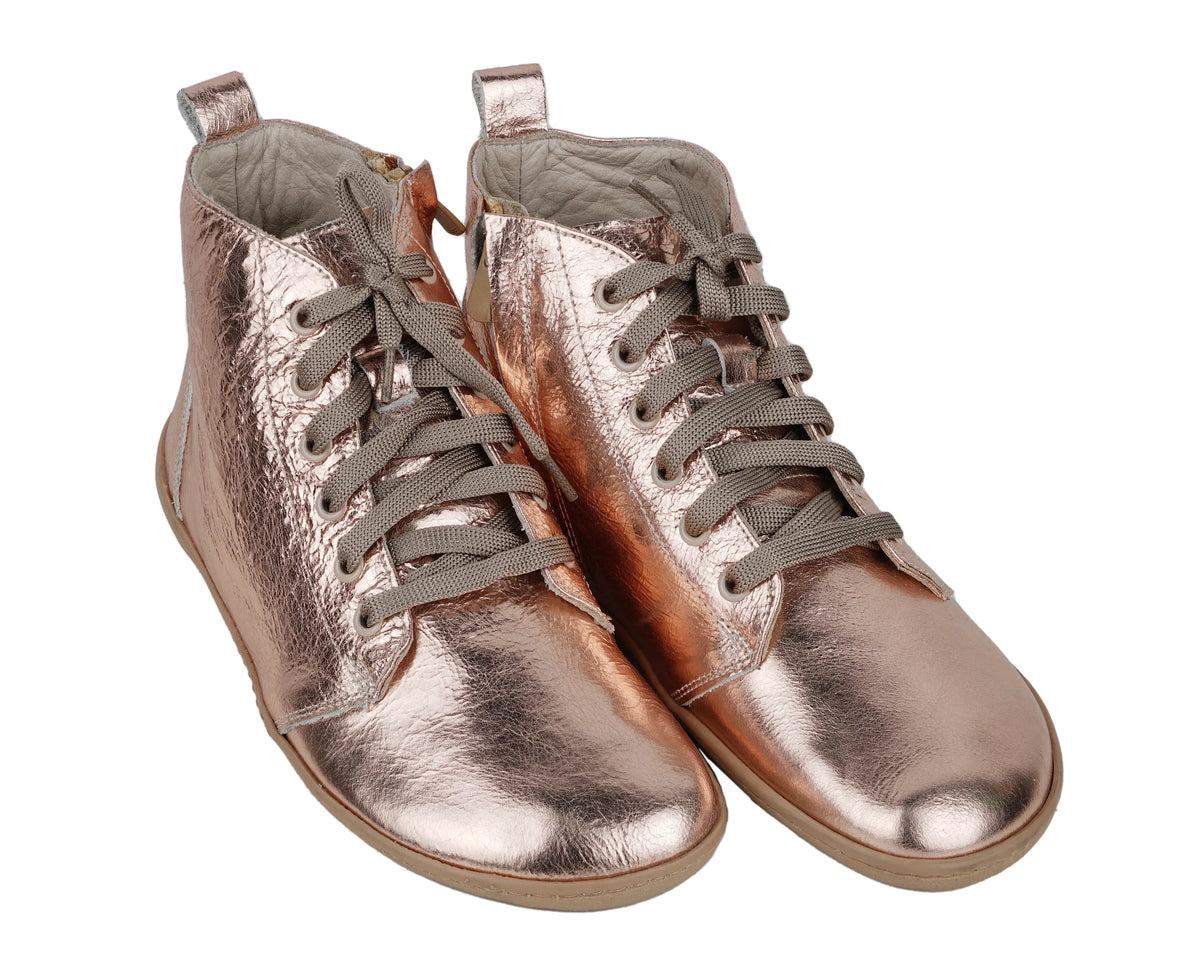 Bright Barefoot Laces Short Boots Shoes – 6mm Rubber Sole – Rose Gold