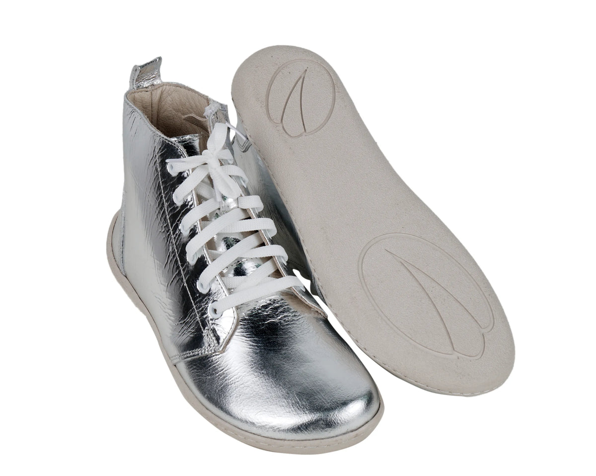 Bright Barefoot Laces Short Boots Shoes – 6mm Rubber Sole – Silver