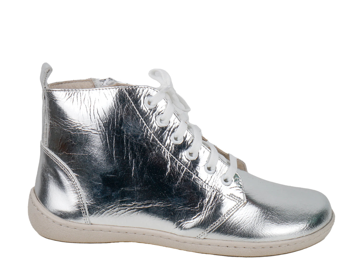 Bright Barefoot Laces Short Boots Shoes – 6mm Rubber Sole – Silver