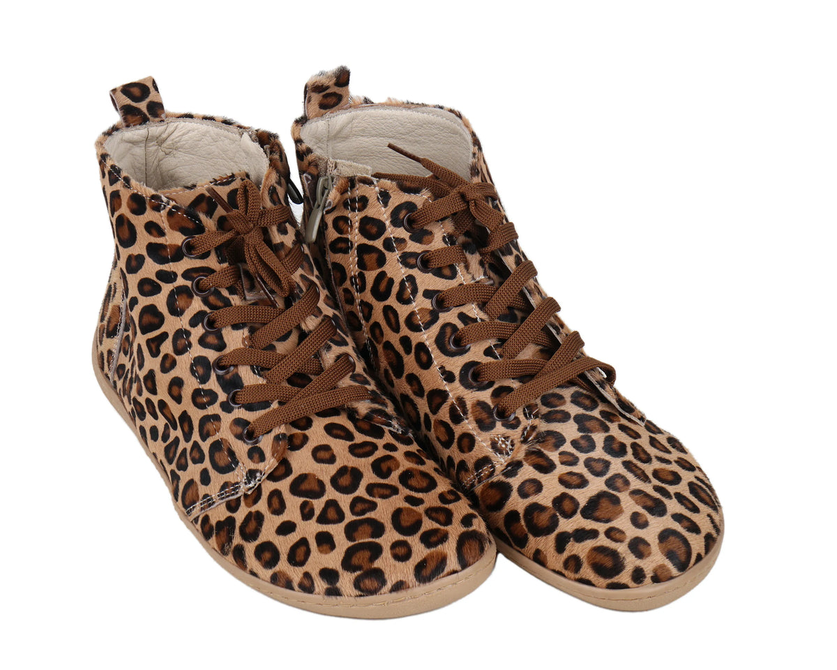 Hair Barefoot Laces Short Boots Shoes – 6mm Rubber Sole – Leopard