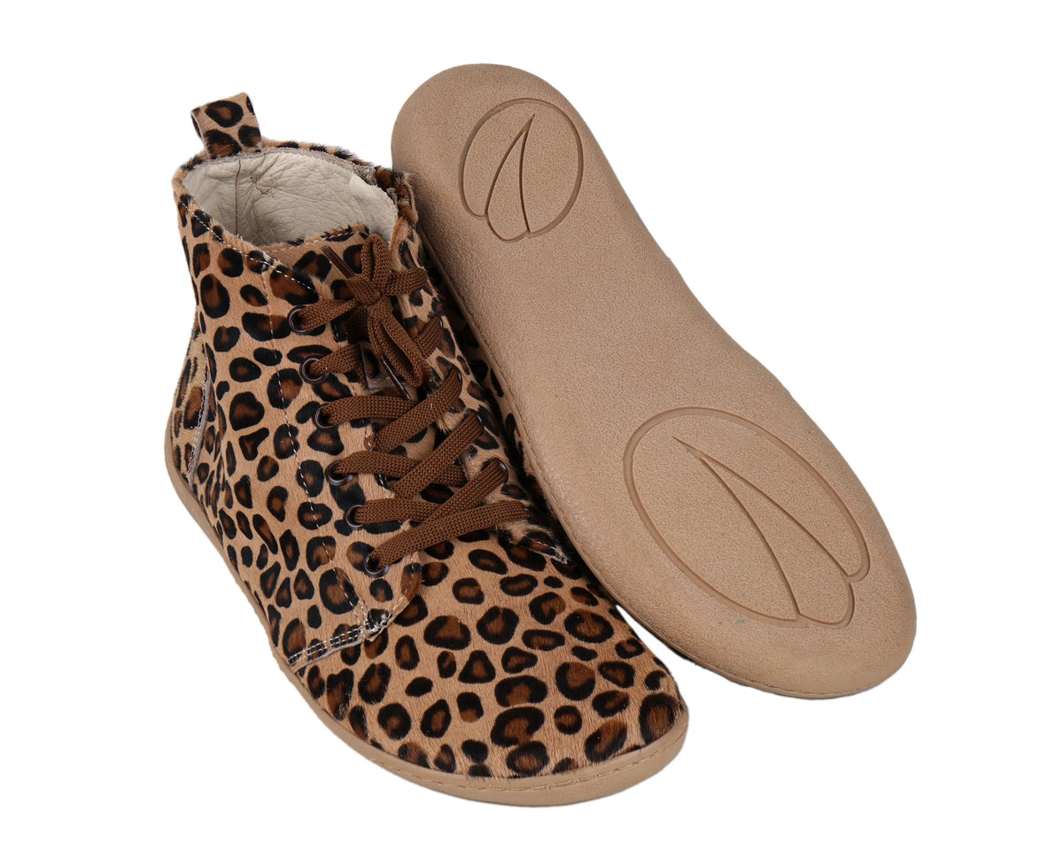 Hair Barefoot Laces Short Boots Shoes – 6mm Rubber Sole – Leopard