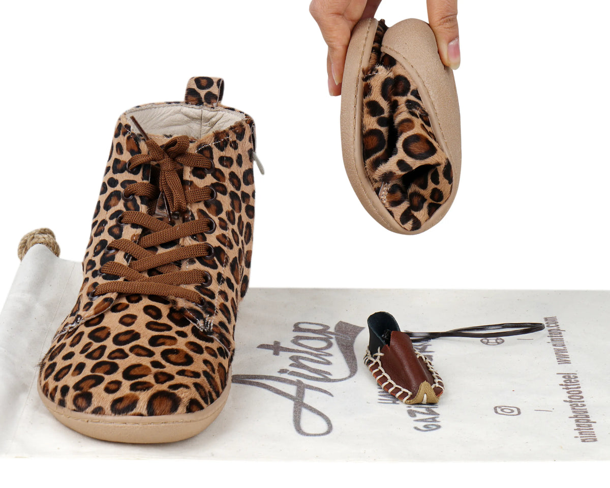 Hair Barefoot Laces Short Boots Shoes – 6mm Rubber Sole – Leopard