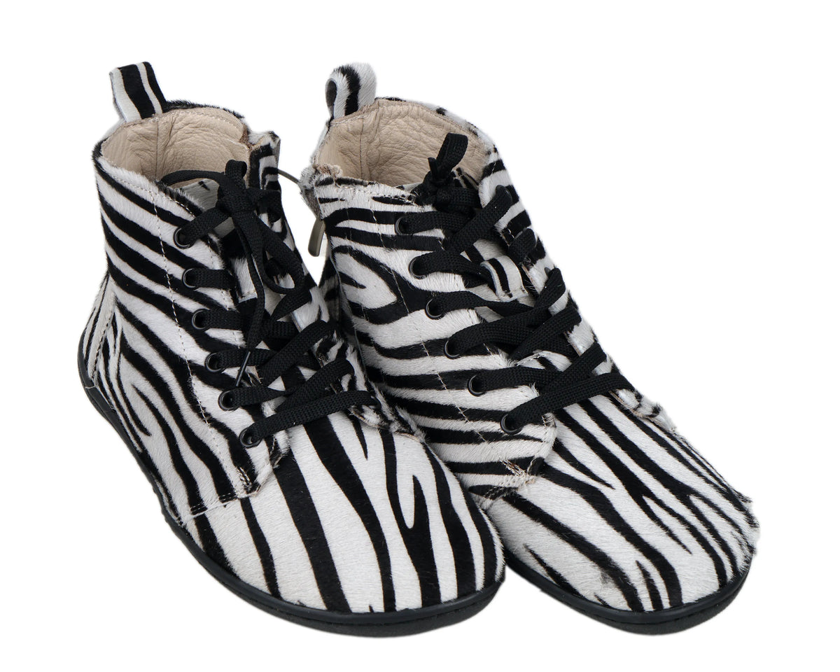 Hair Barefoot Laces Short Boots Shoes – 6mm Rubber Sole – Zebra