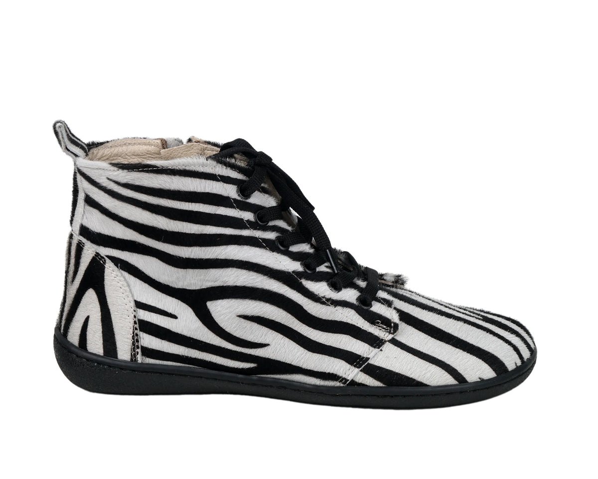 Hair Barefoot Laces Short Boots Shoes – 6mm Rubber Sole – Zebra