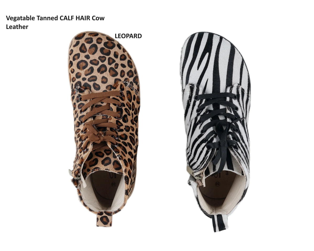 Hair Barefoot Laces Short Boots Shoes – 6mm Rubber Sole – Leopard