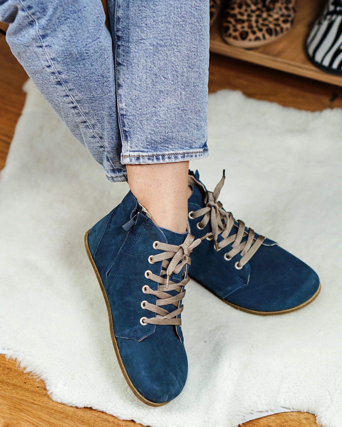 Nubuck Barefoot Laces Short Boots Shoes – Classic Sole — Leather Sole – Jeans