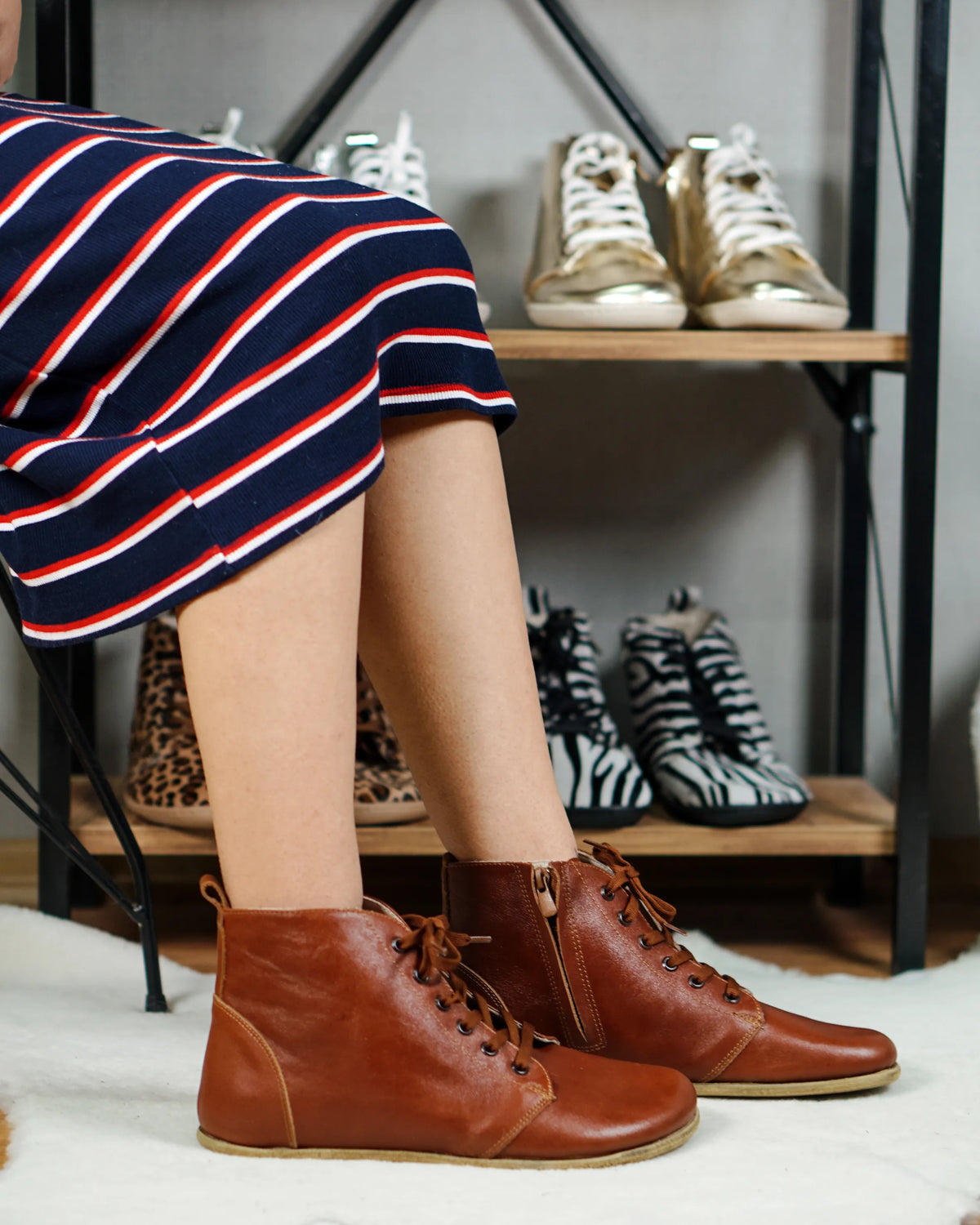 Smooth Barefoot Laces Short Boots Shoes – Classic Sole — Leather Sole – Brown