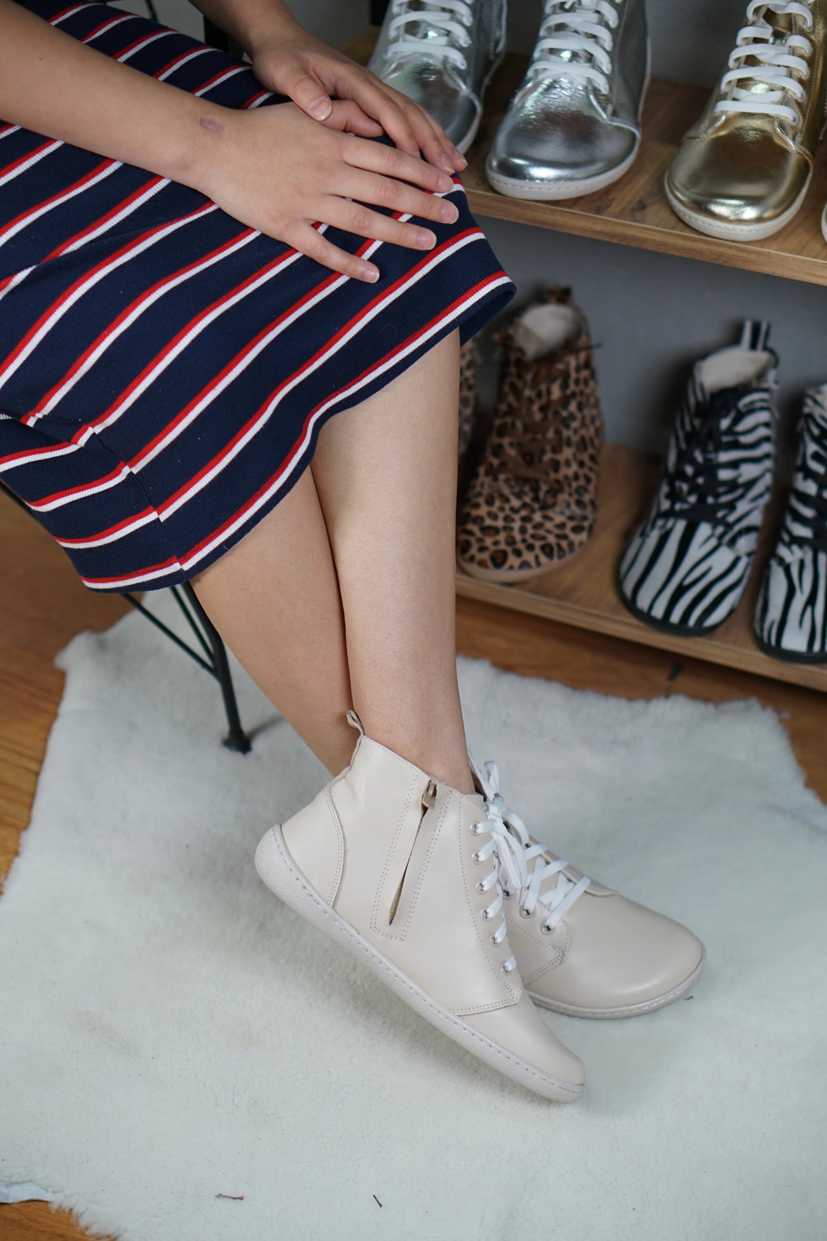 Smooth Barefoot Laces Short Boots Shoes – 6mm Rubber Sole – Cream