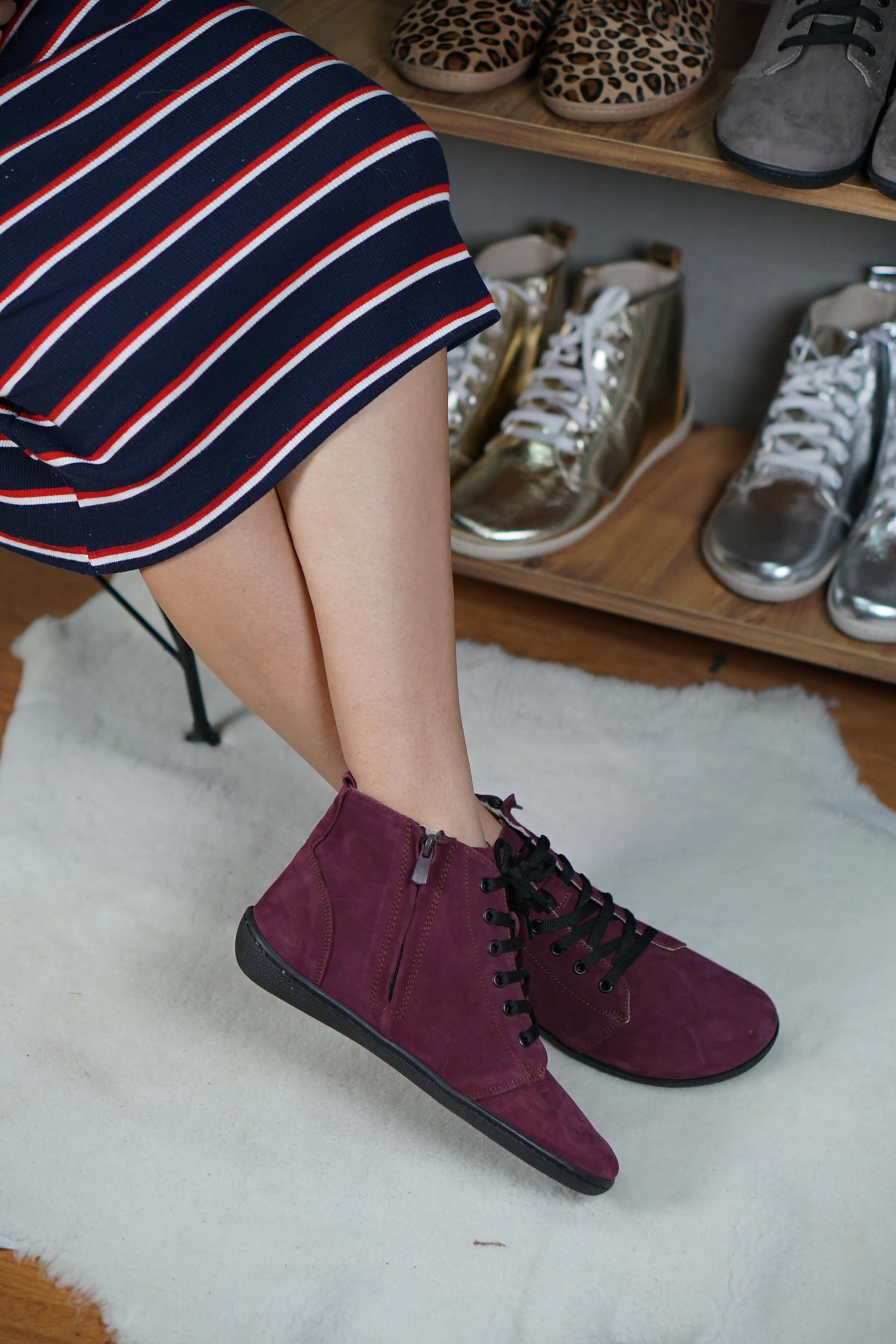 Nubuck Barefoot Laces Short Boots Shoes – 6mm Rubber Sole – Burgundy