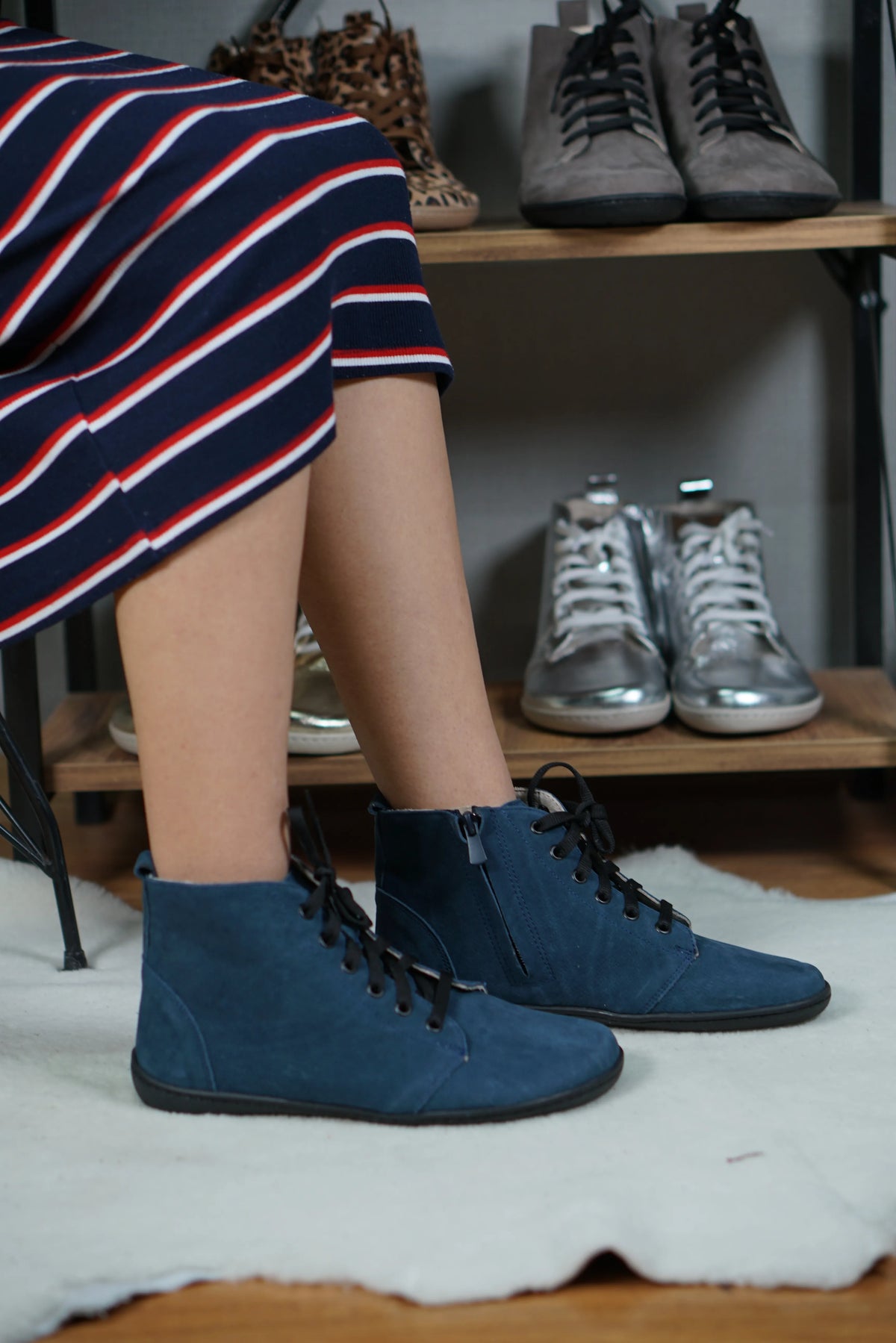 Nubuck Barefoot Laces Short Boots Shoes – 6mm Rubber Sole – Jeans