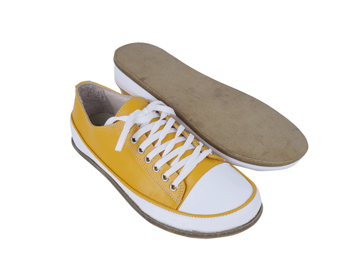 Smooth Barefoot Converse Shoes – Classic Sole — Leather Sole – Mustard