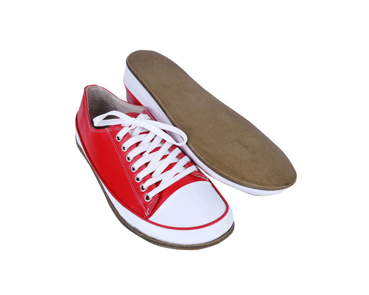 Smooth Barefoot Converse Shoes – Classic Sole — Leather Sole – Red