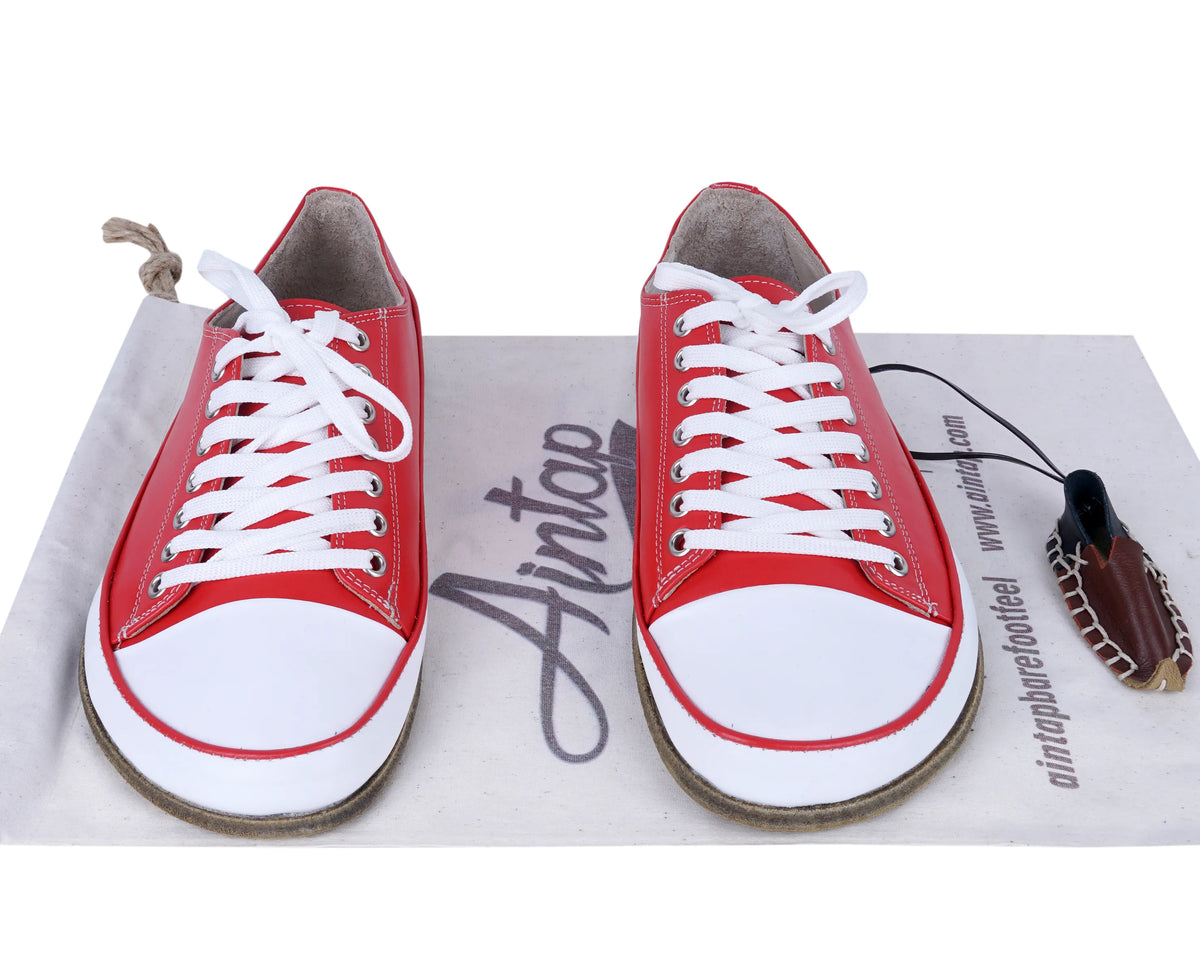 Smooth Barefoot Converse Shoes – Classic Sole — Leather Sole – Red