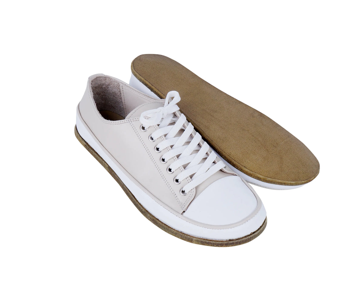 Smooth Barefoot Converse Shoes – Classic Sole — Leather Sole – Cream