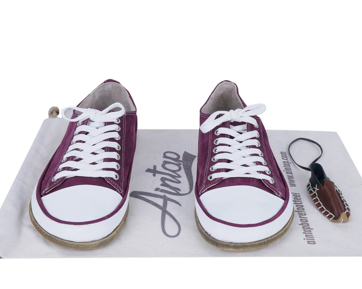 Nubuck Barefoot Converse Shoes – Classic Sole — Leather Sole – Burgundy