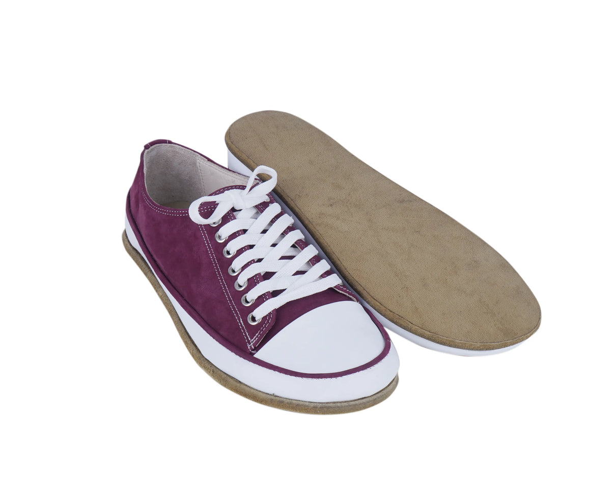 Nubuck Barefoot Converse Shoes – Classic Sole — Leather Sole – Burgundy