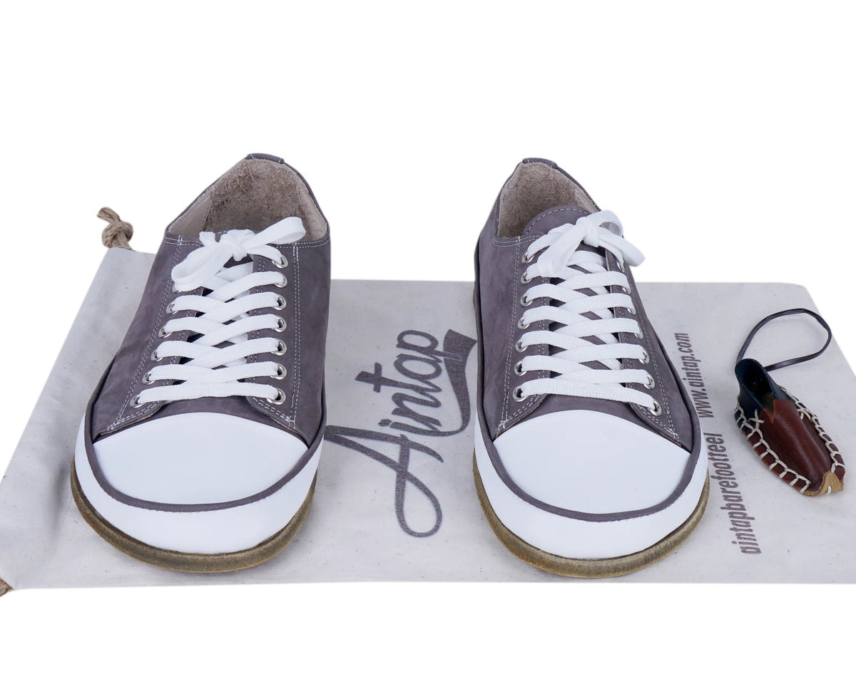 Nubuck Barefoot Converse Shoes – Classic Sole — Leather Sole – Gray