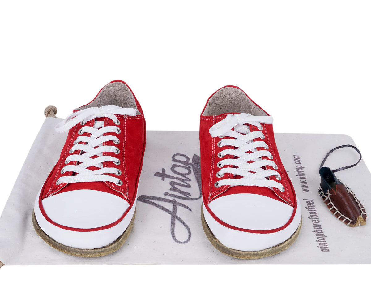 Nubuck Barefoot Converse Shoes – Classic Sole — Leather Sole – Red