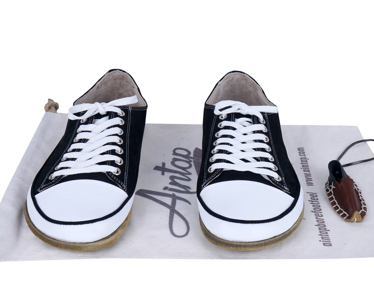 Nubuck Barefoot Converse Shoes – Classic Sole — Leather Sole – Black