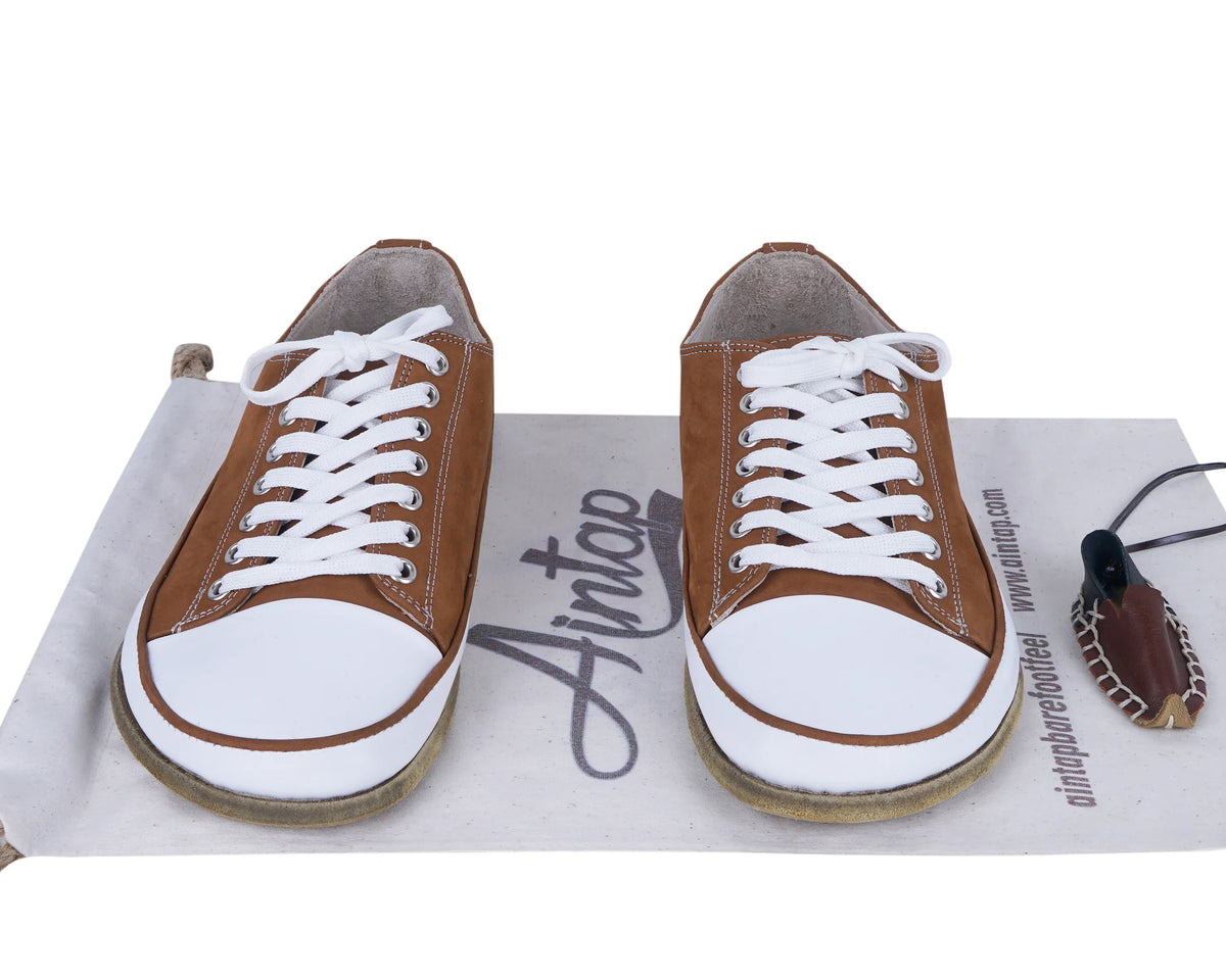 Nubuck Barefoot Converse Shoes – Classic Sole — Leather Sole – Tan