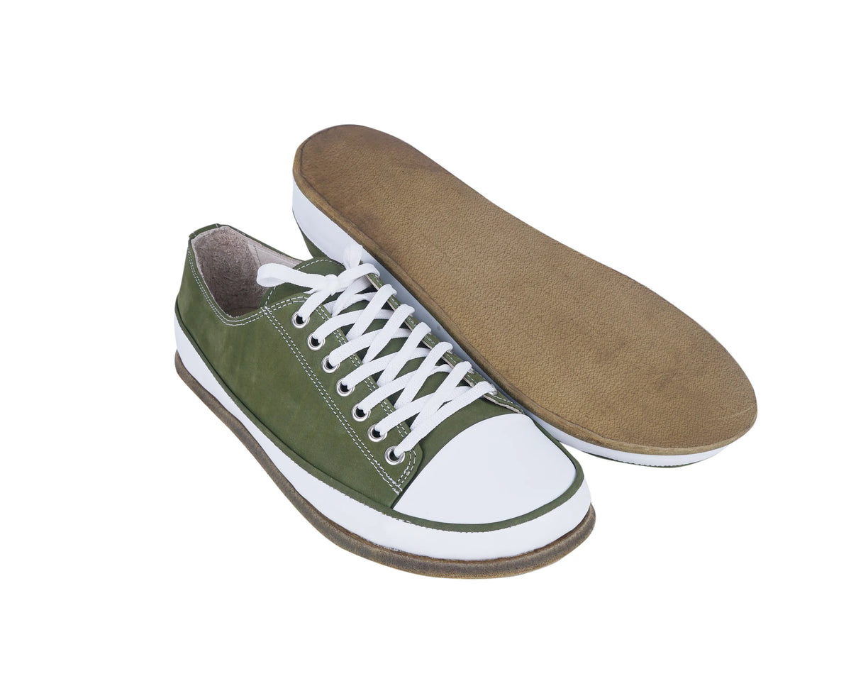 Nubuck Barefoot Converse Shoes – Classic Sole — Leather Sole – Green