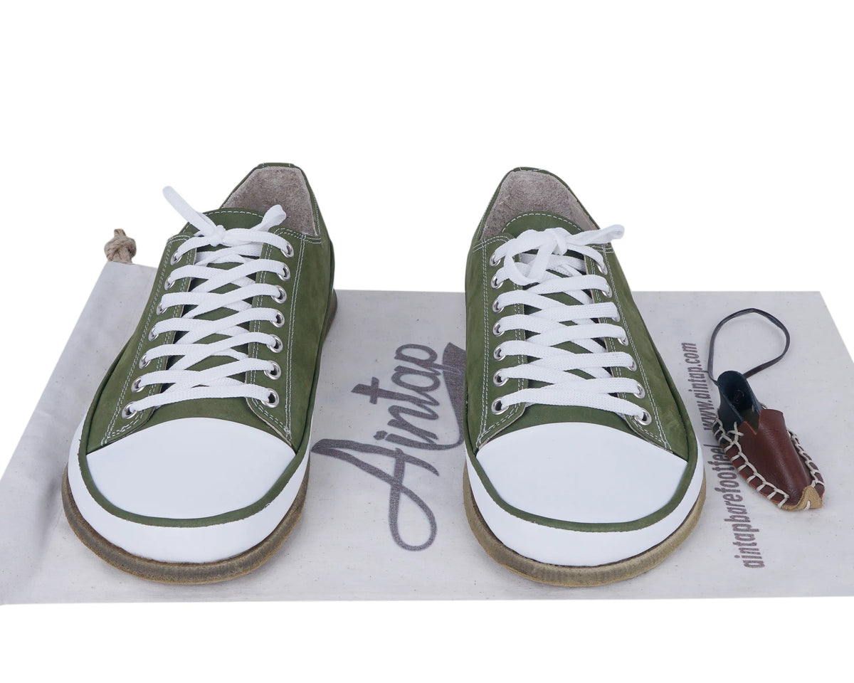 Nubuck Barefoot Converse Shoes – Classic Sole — Leather Sole – Green