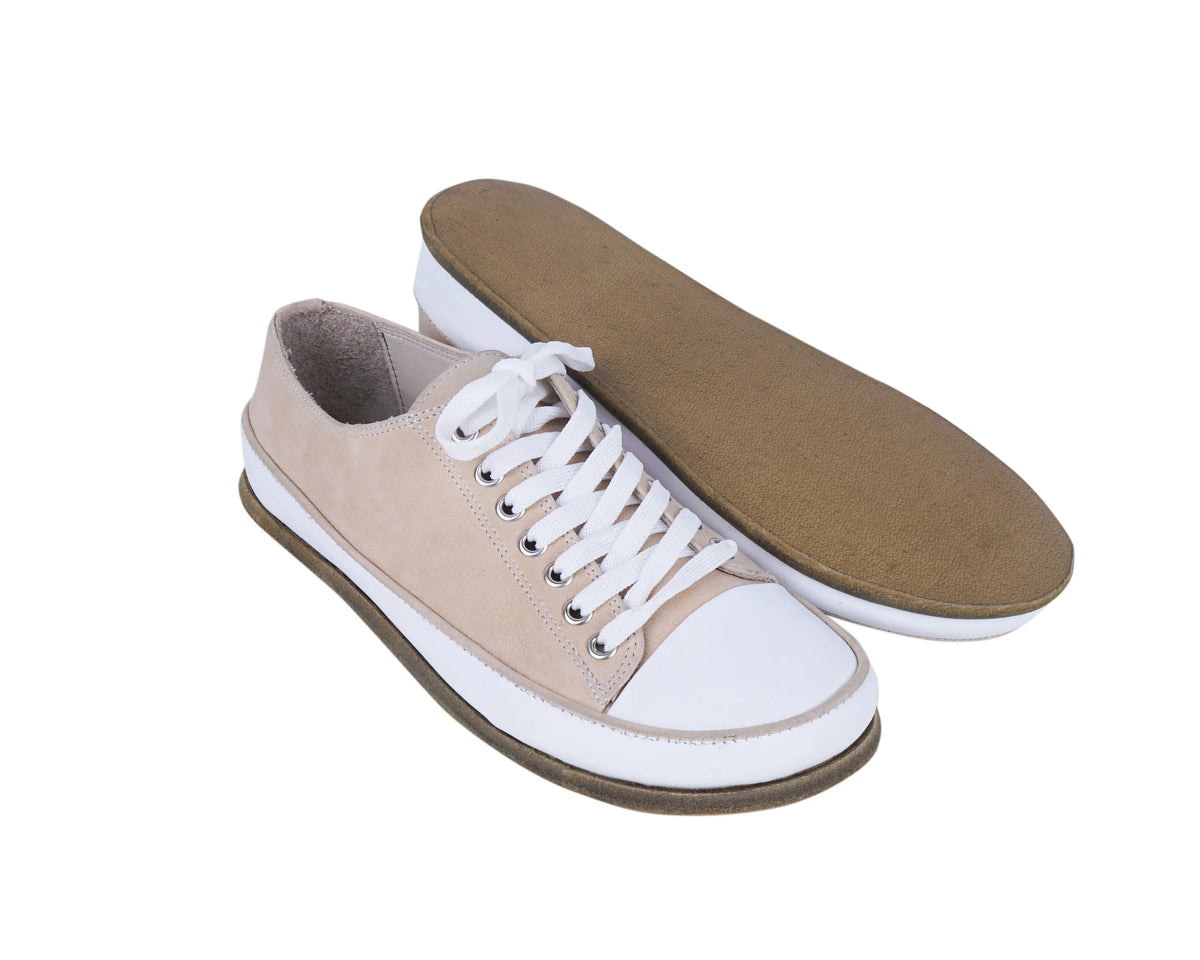 Nubuck Barefoot Converse Shoes – Classic Sole — Leather Sole – Cream