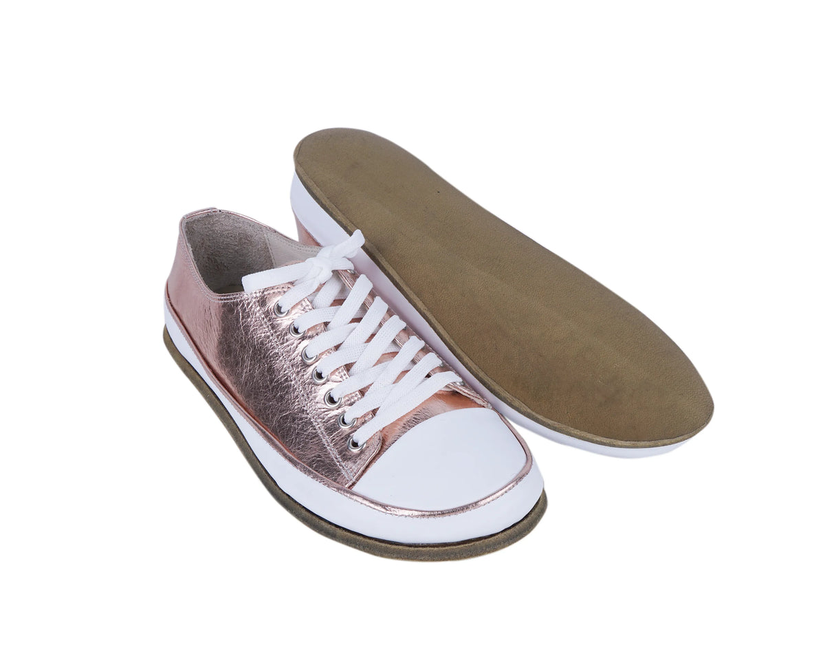 Bright Barefoot Converse Shoes – Classic Sole — Leather Sole – Rose Gold
