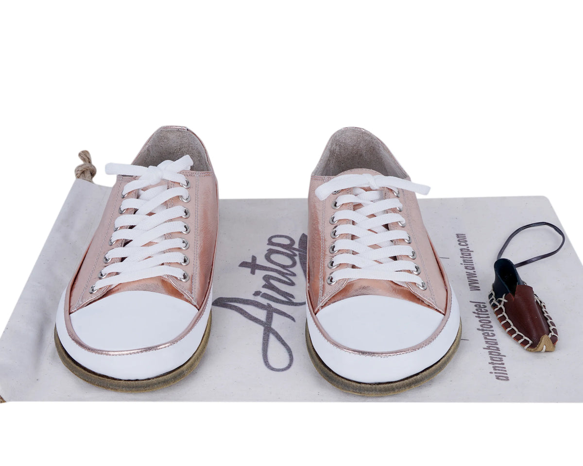 Bright Barefoot Converse Shoes – Classic Sole — Leather Sole – Rose Gold