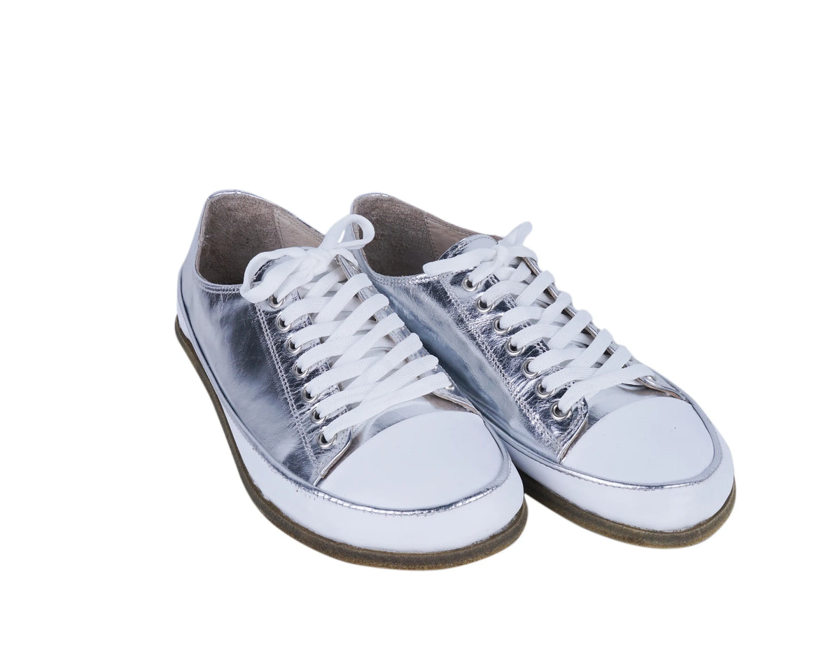 Bright Barefoot Converse Shoes – Classic Sole — Leather Sole – Silver