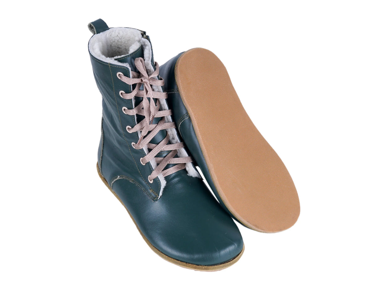 Smooth Barefoot Shearling Long Boots Shoes – Classic Sole — Leather Sole – Green