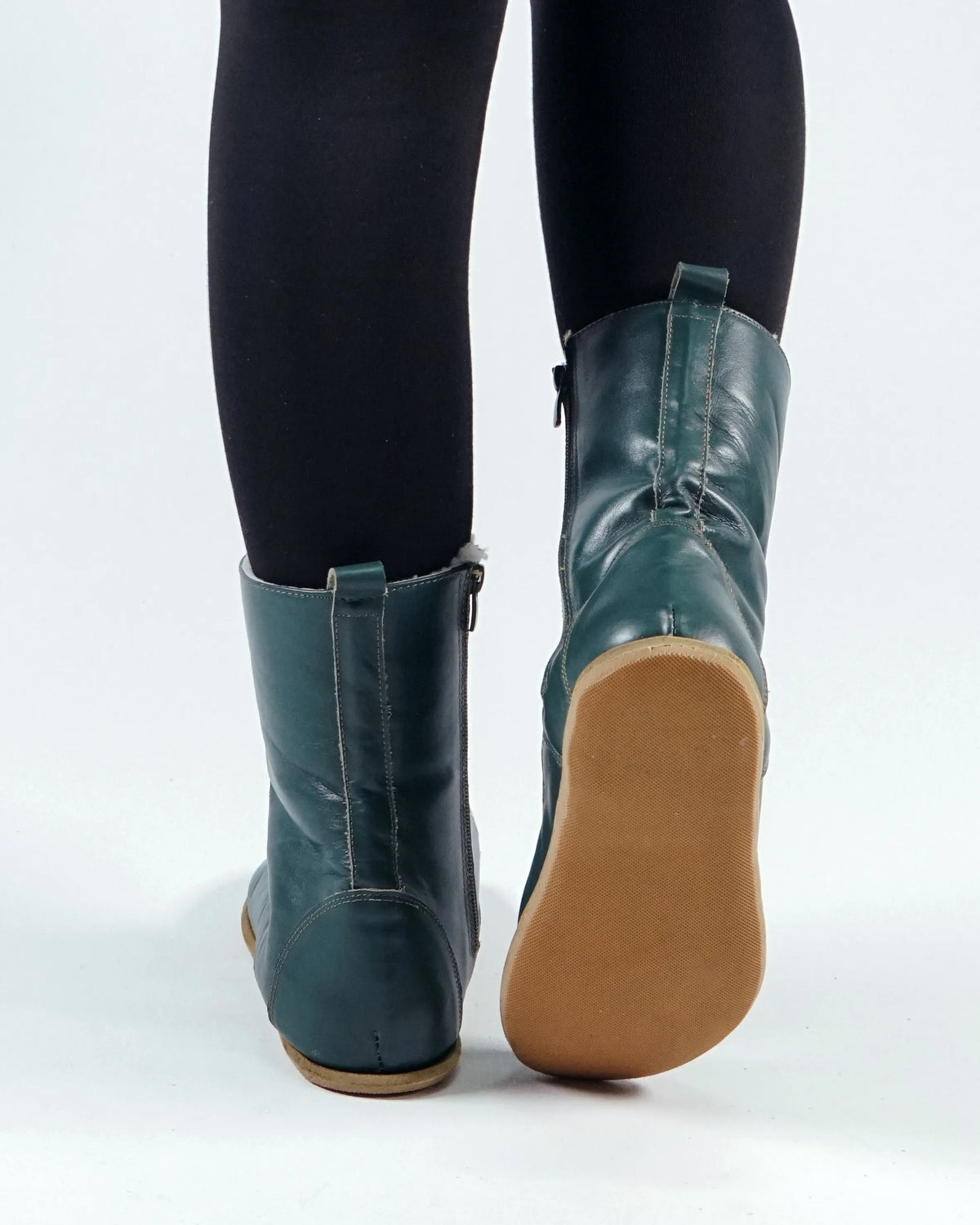 Smooth Barefoot Shearling Long Boots Shoes – Classic Sole — Leather Sole – Green