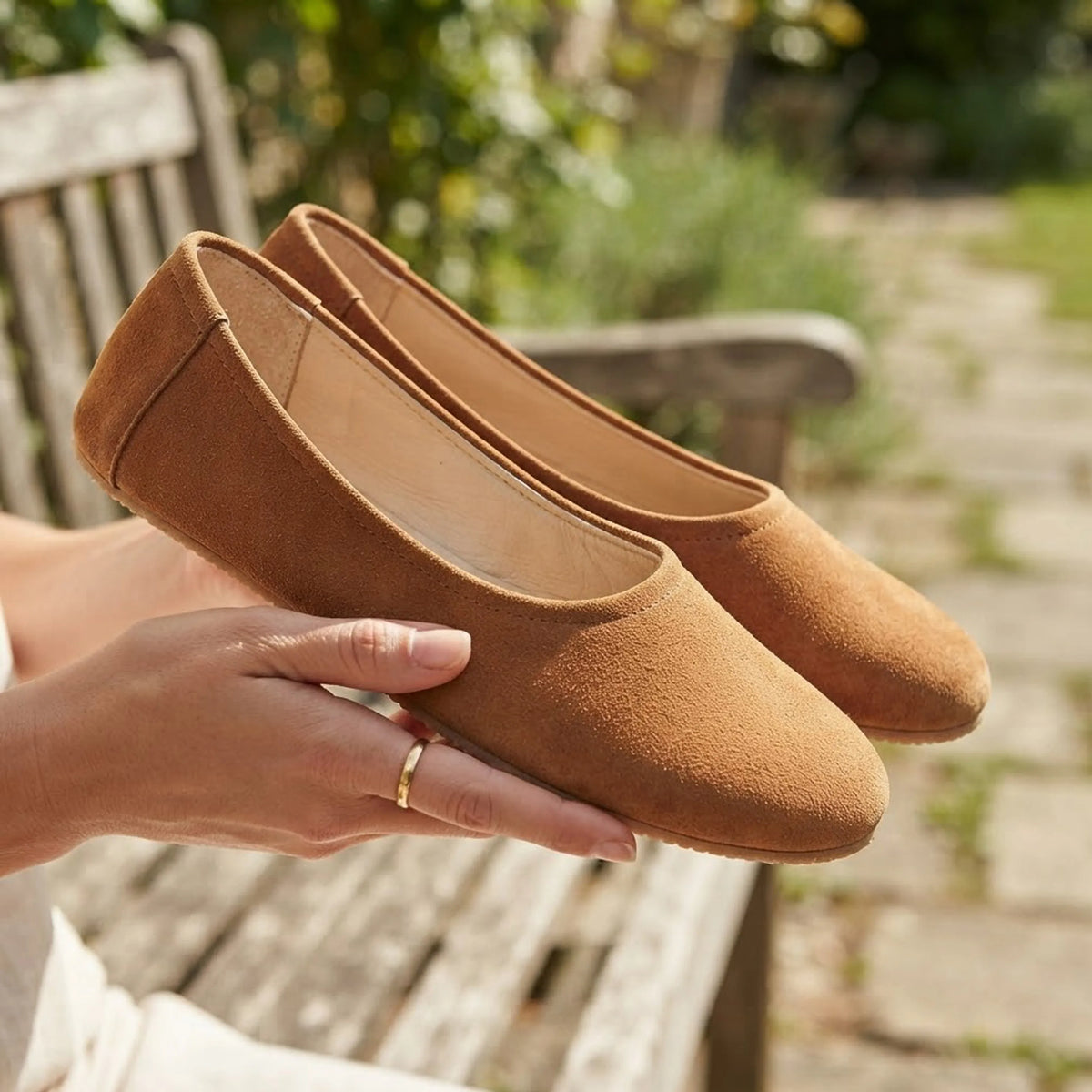 Suede Barefoot Ballet Shoes – Rubber Sole – Tan