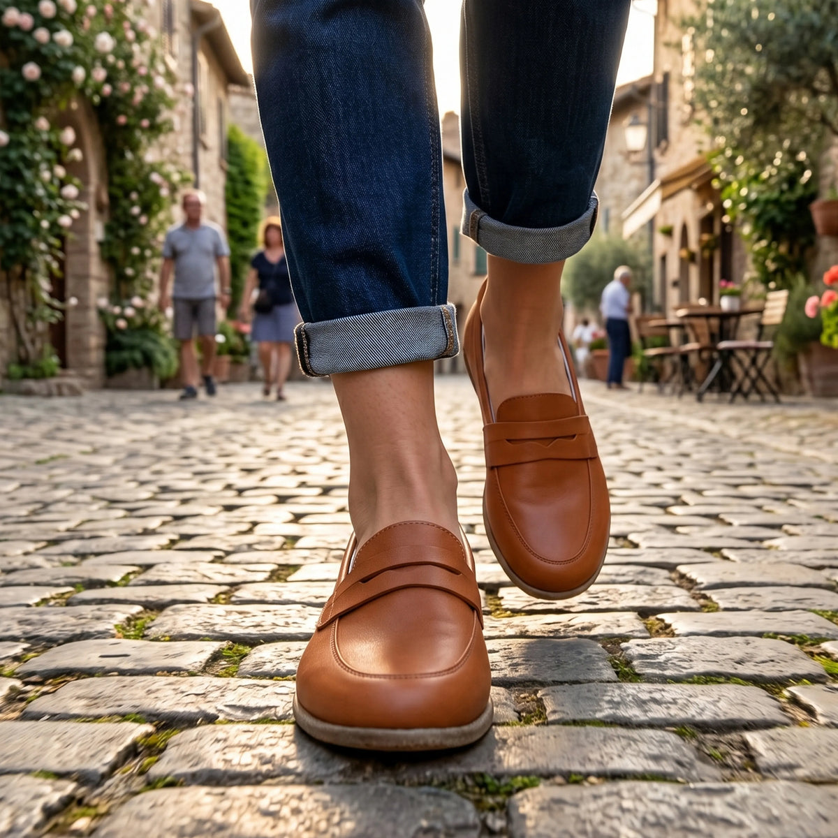 Smooth Barefoot Penny Loafer Shoes – Classic Sole — Leather Sole – Tan