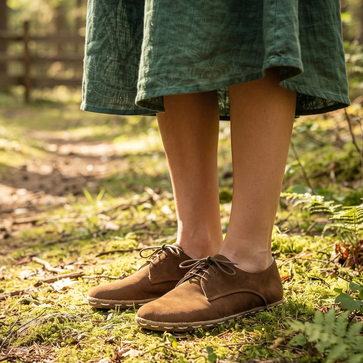 Suede Barefoot Oxford Shoes — Leather Sole – Tan