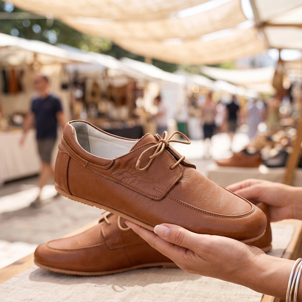 Smooth Barefoot Laces Penny Loafer Shoes – Rubber Sole – Tan