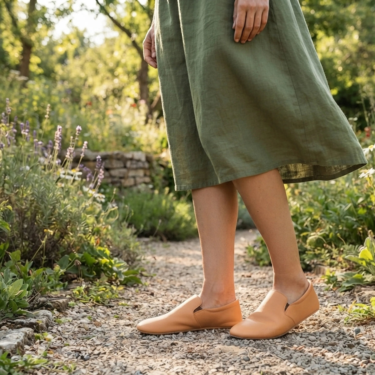 Smooth Barefoot Slip-On Shoes – Rubber Sole – Tan
